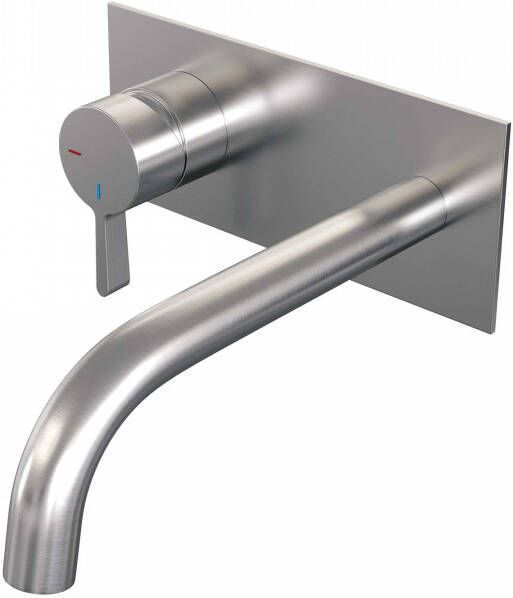 Brauer Brushed Edition Wastafelmengkraan inbouw gebogen uitloop rechts middel dikke gladde hendel afdekplaat model E2 PVD geborsteld RVS 5-NG-083-B1 - Foto 2