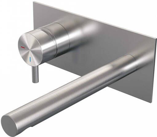 Brauer Brushed Edition Wastafelmengkraan inbouw rechte uitloop rechts korte smalle gladde hendel afdekplaat model B2 PVD geborsteld RVS 5-NG-083-S5