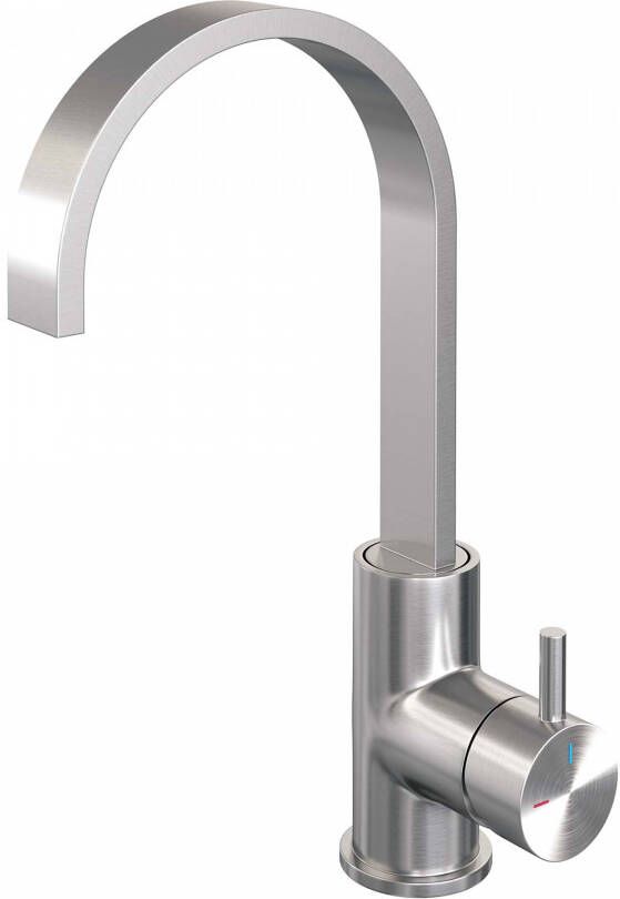 Brauer Wastafelkraan Brushed Edition S2 Coldstart Opbouw Hoog Mengkraan Geborsteld Nikkel PVD 1 Greeps Draaibare Uitloop