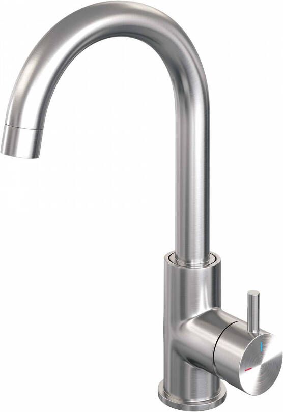 Brauer Wastafelkraan Brushed Edition R2 Coldstart Opbouw Hoog Mengkraan Geborsteld Nikkel PVD 1 Greeps Draaibare Uitloop