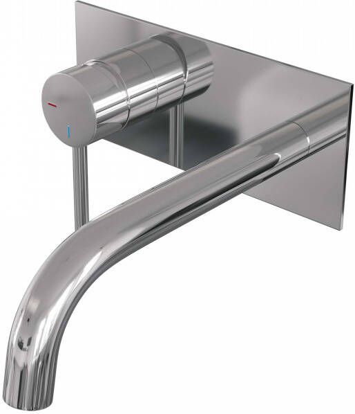 Brauer Chrome Edition Wastafelmengkraan inbouw gebogen uitloop rechts lange smalle gladde hendel afdekplaat model A2 chroom 5-CE-083-B2