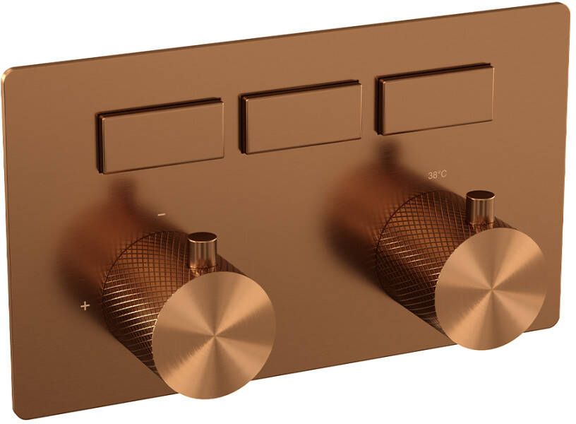Brauer Copper Carving 3 functies inbouwthermostaat drukknoppen in afbouwdelen koper geborsteld PVD 5-GK-158