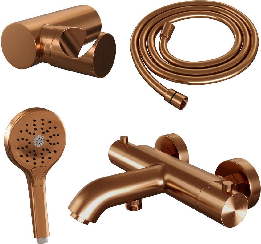 Brauer Copper Edition badthermostaat met badset 3 standen handdouche geborsteld koper PVD