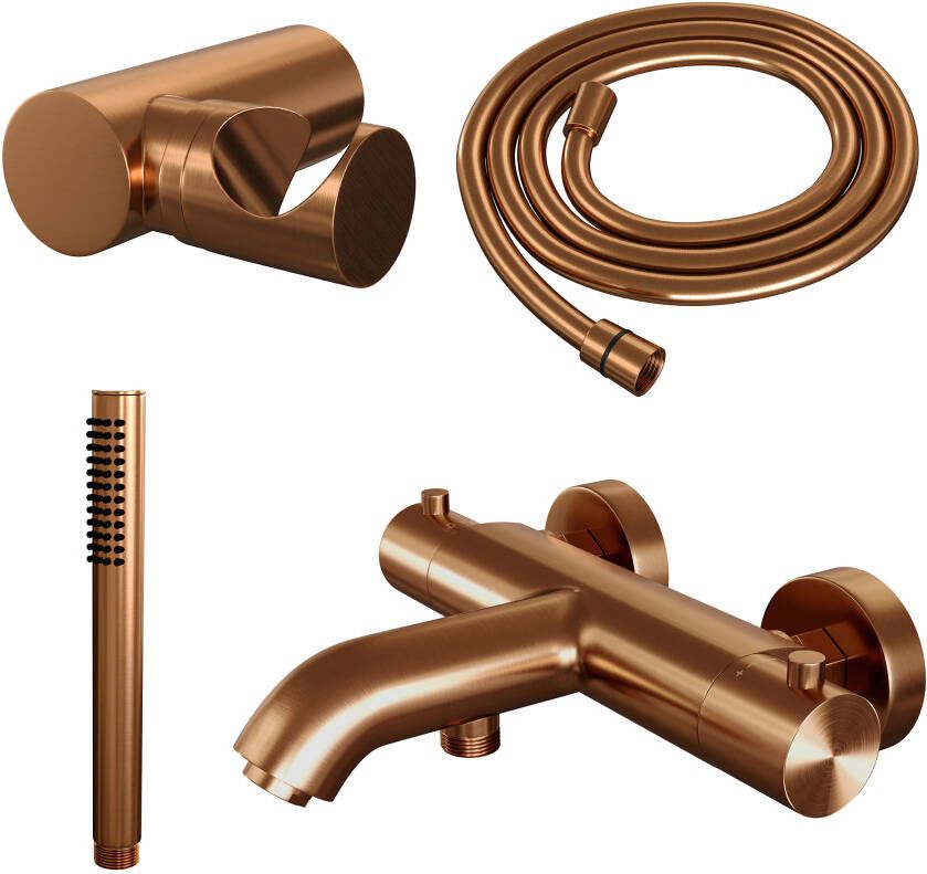 Brauer Copper Edition badthermostaat met badset staafhanddouche geborsteld koper PVD
