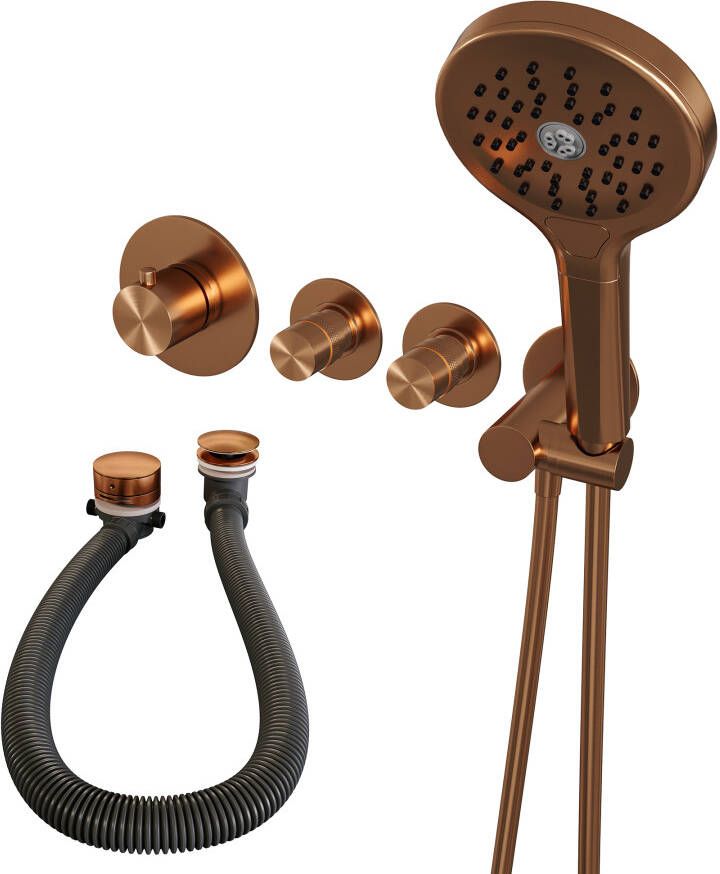 Brauer Copper Edition inbouw badthermostaat met badafvoer vulcombinatie 3-standen handdouche geborsteld koper PVD