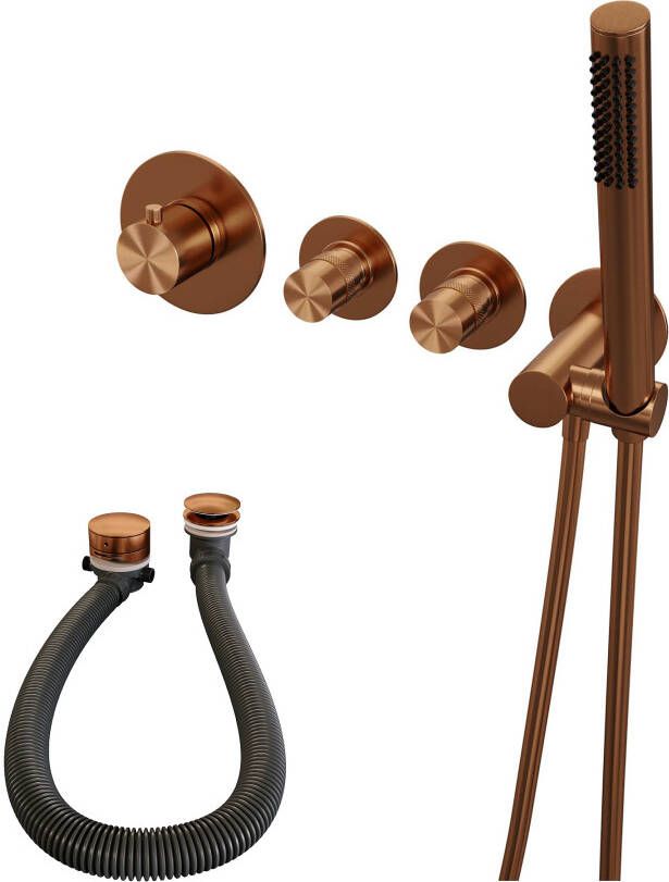 Brauer Copper Edition Badkraan inbouw douchegarnituur 3 gladde knoppen handdouche rond 3 standen PVD geborsteld koper 5-GK-047 - Foto 4