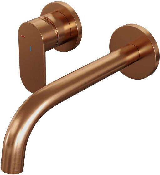 Brauer Copper Edition Wastafelmengkraan inbouw gebogen uitloop rechts brede platte gladde hendel model C2 PVD geborsteld koper 5-GK-083-B3-65