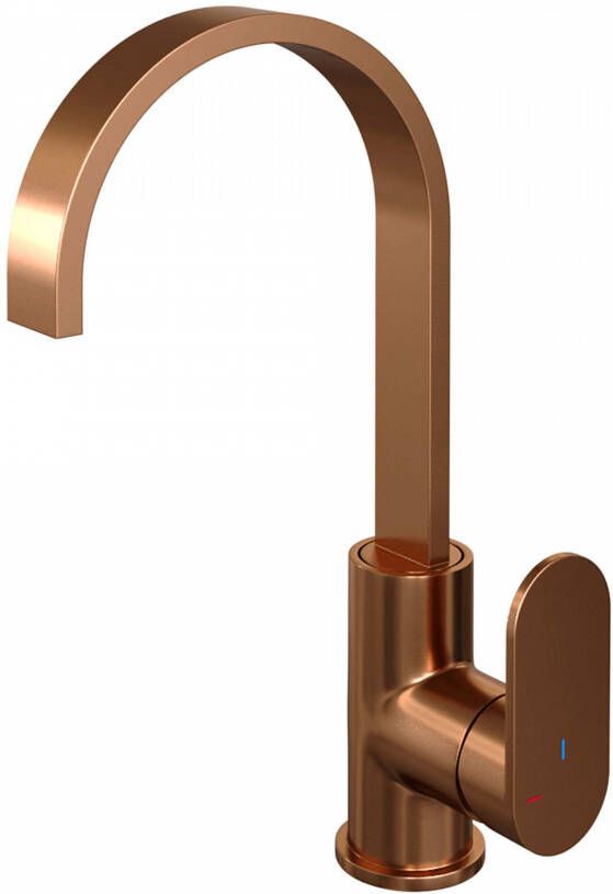 Brauer Copper Edition Wastafelmengkraan opbouw hoog draaibaar platte uitloop model C PVD geborsteld koper 5-GK-003-S1