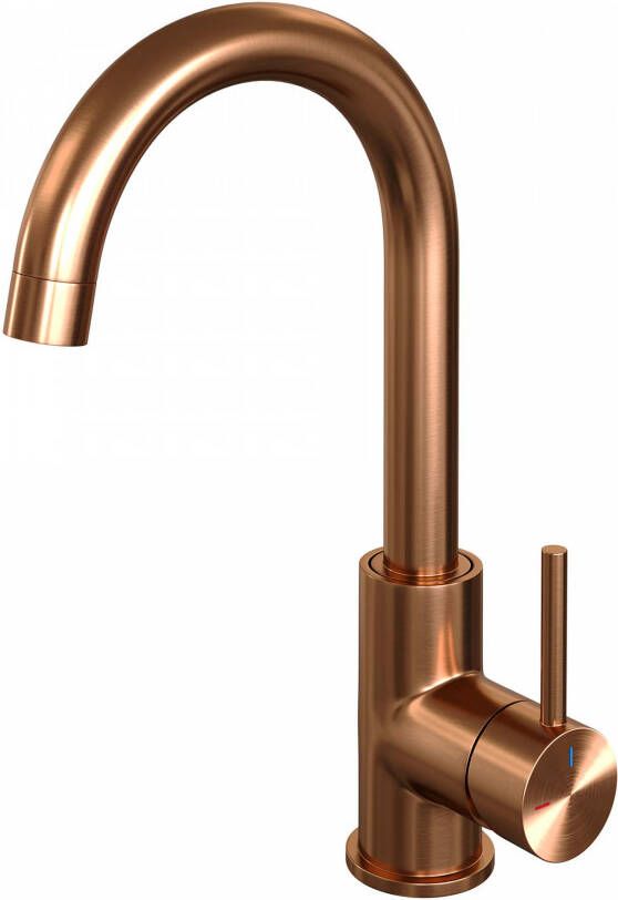 Brauer Copper Edition Wastafelmengkraan opbouw hoog draaibaar ronde uitloop model a PVD geborsteld koper 5-GK-003