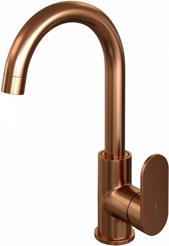 Brauer Copper Edition Wastafelmengkraan opbouw hoog draaibaar ronde uitloop model C PVD geborsteld koper 5-GK-003-R1