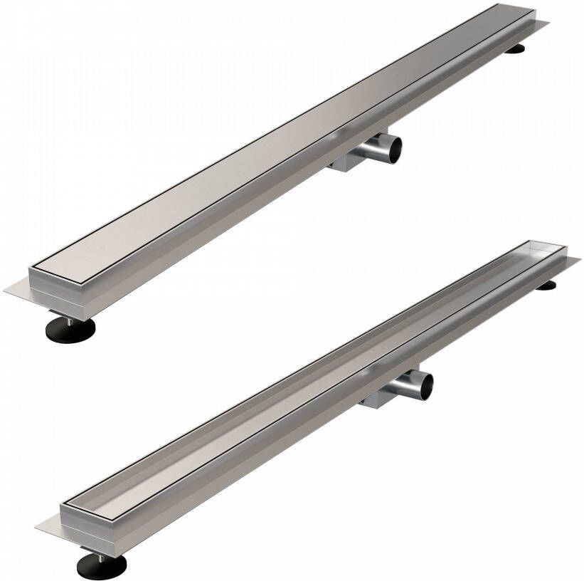 Brauer Douchegoot 200x7x6.7cm ondiepe vloerflens zijuitloop tegelinlegrooster omkeerbaar RVS DR-MRF200NG - Foto 4