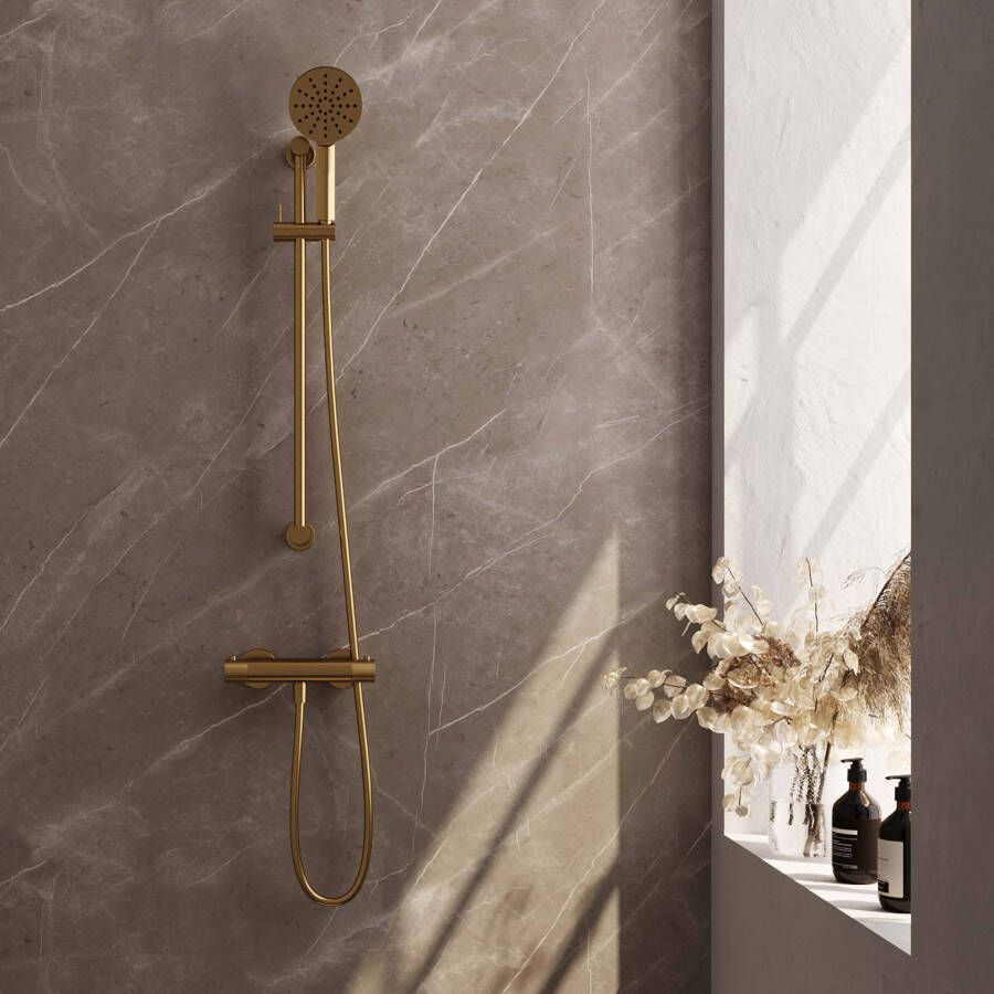 Brauer Gold Carving Douchekraan opbouw glijstang 1 functie 2 carving knoppen handdouche rond 3 standen PVD geborsteld goud 5-GG-086-2