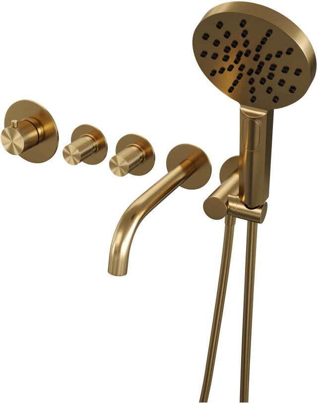 Brauer Gold Carving inbouw badthermostaat met uitloop geborsteld goud PVD 3-standen handdouche
