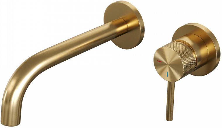 Brauer Gold Carving Wastafelmengkraan inbouw gebogen uitloop links hendel lang smal carving- model A 1 PVD geborsteld goud 5-GG-004-B6-65