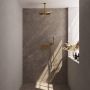 Brauer Gold Carving thermostatische inbouw regendouche met drukknoppen SET 54 met 30 cm douchekop en plafondarm en staaf handdouche en doucheslang en wandaansluitbocht goud geborsteld PVD - Thumbnail 2