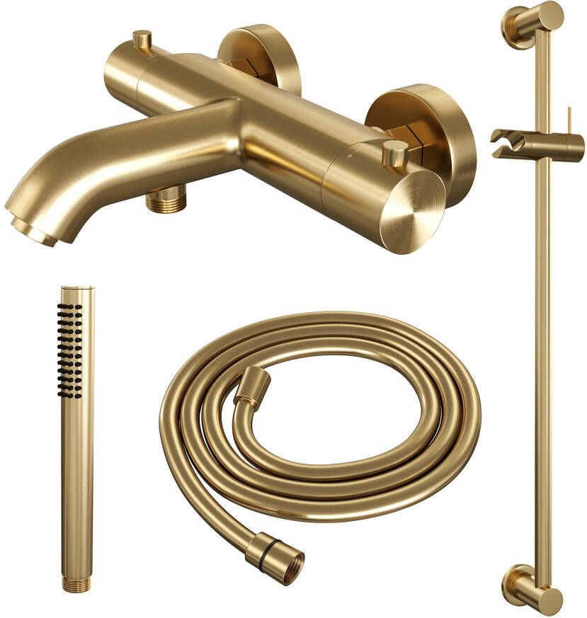 Brauer Gold Edition badthermostaat met badset en glijstang staafhanddouche geborsteld goud PVD