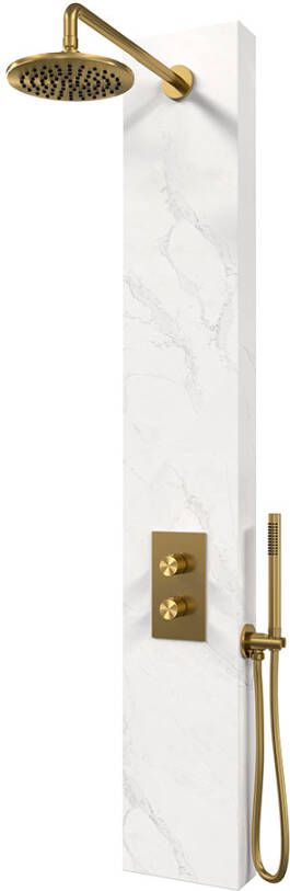 Brauer Gold Edition thermostatisch douchepaneel 2 functies calacatta gold SET 01 20cm hoofddouche gebogen muurarm staaf handdouche wandaansluitbocht doucheslang goud geborsteld PVD 5-GG-154 - Foto 2
