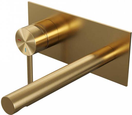 Brauer Gold Edition inbouw wastafelkraan rechte uitloop achterplaat hendel 1 links geborsteld goud PVD