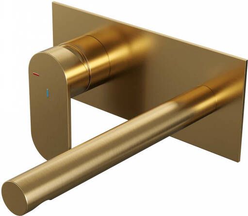Brauer Gold Edition inbouw wastafelkraan rechte uitloop achterplaat hendel 3 links geborsteld goud PVD
