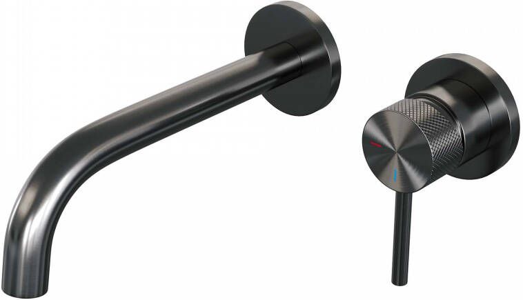 Brauer Gunmetal Carving Wastafelmengkraan inbouw gebogen uitloop links hendel lang smal carving- model A 1 PVD geborsteld gunmetal 5-GM-004-B6-65