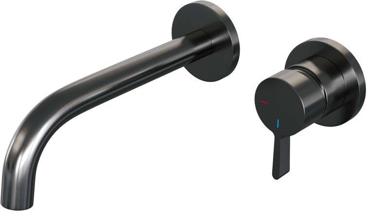 Brauer Gunmetal Edition Wastafelmengkraan inbouw gebogen uitloop links hendel middel dik model E 1 PVD geborsteld gunmetal 5-GM-004-B1-65 - Foto 2