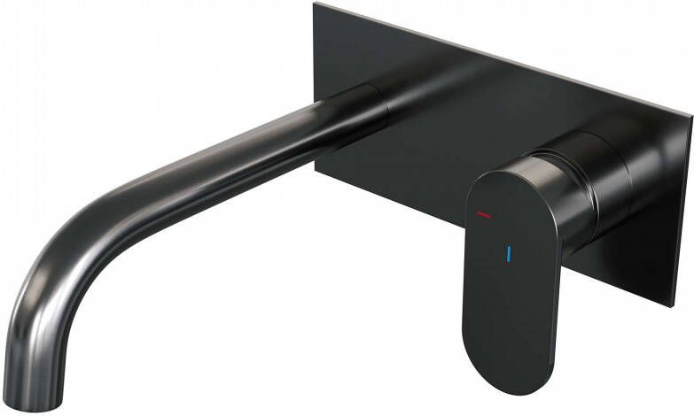Brauer Gunmetal Edition Wastafelmengkraan inbouw gebogen uitloop links brede platte gladde hendel afdekplaat model C 1 PVD geborsteld gunmetal 5-GM-004-B3