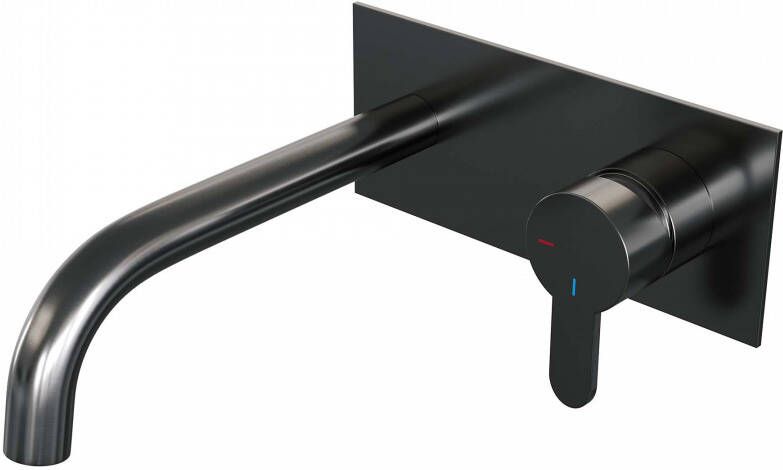 Brauer Gunmetal Edition Wastafelmengkraan inbouw gebogen uitloop links smalle platte gladde hendel afdekplaat model D 1 PVD geborsteld gunmetal 5-GM-004-B4