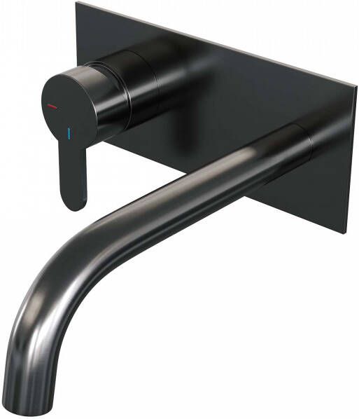 Brauer Gunmetal Edition Wastafelmengkraan inbouw gebogen uitloop rechts smalle platte gladde hendel afdekplaat model D2 PVD geborsteld gunmetal 5-GM-083-B4 - Foto 2