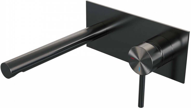 Brauer Inbouw Wastafelmengkraan Gunmetal Edition Coldstart Rechte Uitloop Ronde Hendel Rechts Geborsteld Gunmetal PVD Met Afdekplaat