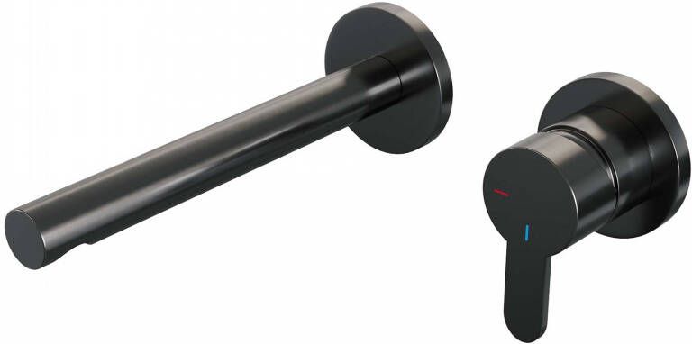 Brauer Inbouw Wastafelmengkraan Gunmetal Edition Coldstart Rechte Uitloop Korte Platte Hendel Rechts Geborsteld Gunmetal PVD Met Rozetten - Foto 2