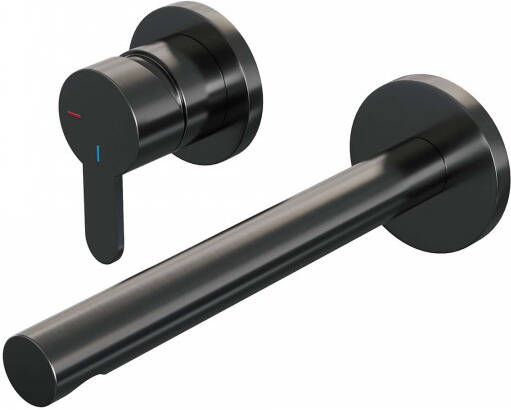 Brauer Inbouw Wastafelmengkraan Gunmetal Edition Coldstart Rechte Uitloop Korte Platte Hendel Links Geborsteld Gunmetal PVD Met Rozetten - Foto 2