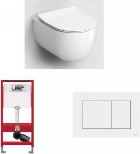 Clou Hammock toiletset hangtoilet Rimless Slimseat glans wit met Tece reservoir bedieningsplaat glans wit