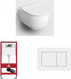 Clou Hammock toiletset hangtoilet Rimless Slimseat mat wit met Tece reservoir bedieningsplaat mat wit