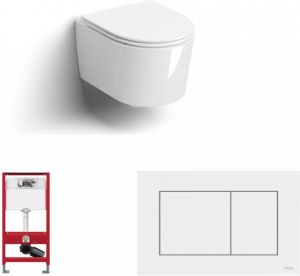 Clou InBe toiletset hangtoilet Rimless glans wit met Tece reservoir bedieningsplaat glans wit