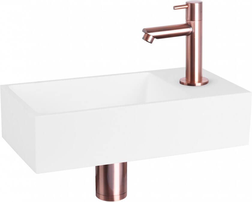 Differnz Solid fonteinset 36x18.5x9cm Rechthoek 1 kraangat recht koper kraan Solid surface Wit 38.402.36