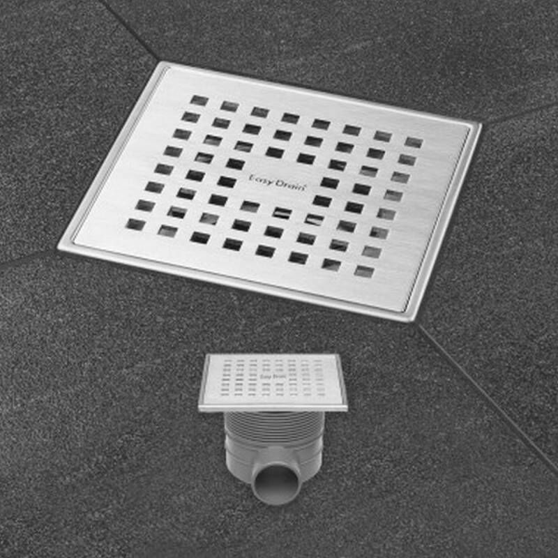 Easy Drain Aqua Plus Quattro vloerput met RVS afwerkdeel met RVS rooster en zijuitlaat 15x15cm inbouwdiepte 73 106mm waterslot 50 tot 25mm AQUA+15X15MSI
