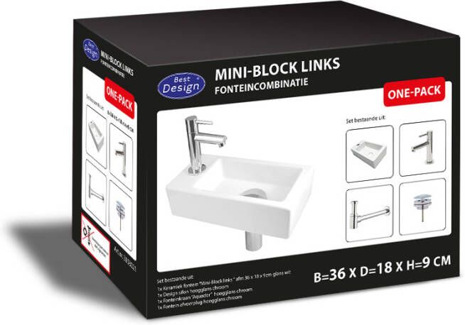 Best Design One Pack fonteincombinatie Mini Block Links Glans Wit