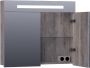Saniclass 2.0 spiegelkast 80x70x15cm verlichting geintegreerd met 2 links- en rechtsdraaiende spiegeldeuren MFC Grey Canyon SK-TW80GC - Thumbnail 2