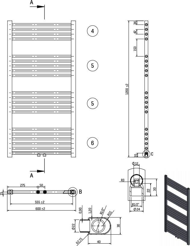 Bewonen Alento handdoekradiator 120x60cm wit