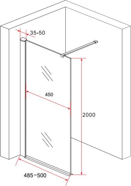 Bewonen Aloni inloopdouche wand helder glas 8mm 50x200cm chroom