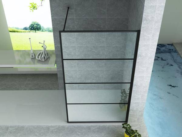 Bewonen Aloni inloopdouche wand met raster 8mm 100x200cm mat zwart