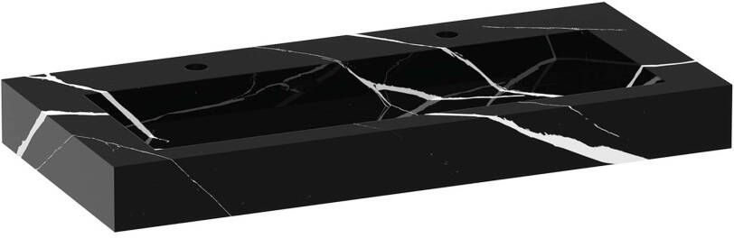 iChoice Artificial Marble wastafel 100x46cm Nero Marquina 2 kraangaten
