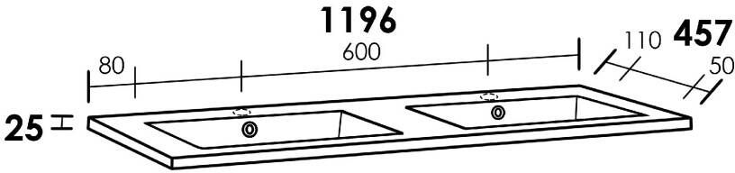 iChoice Bologna dubbele meubelwastafel 120x46cm mineraalmarmer wit 2 kraangaten