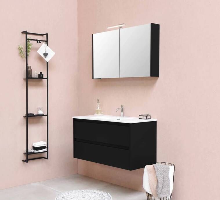 Proline Comfort spiegelkast met 2 houten deuren Mat wit 100x60cm
