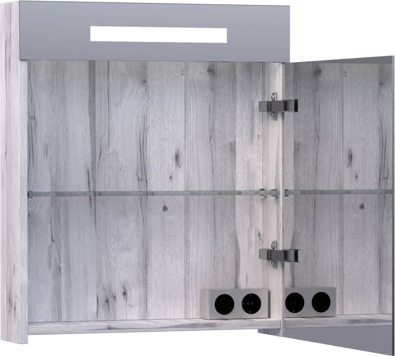 iChoice Double Face spiegelkast 60x70cm LED verlichting boven birch rechtsdraaiend