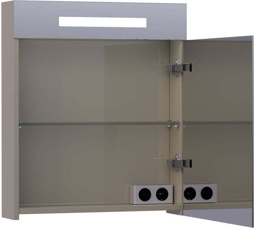 iChoice Double Face spiegelkast 60x70cm LED verlichting boven hoogglans taupe rechtsdraaiend