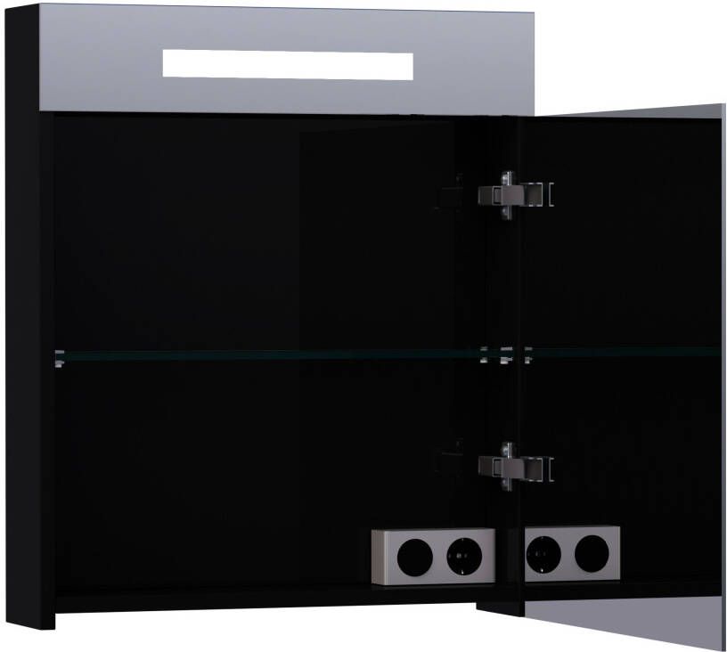 iChoice Double Face spiegelkast 60x70cm LED verlichting boven hoogglans zwart rechtsdraaiend