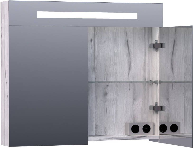 iChoice Double Face spiegelkast 80x70cm LED verlichting boven birch