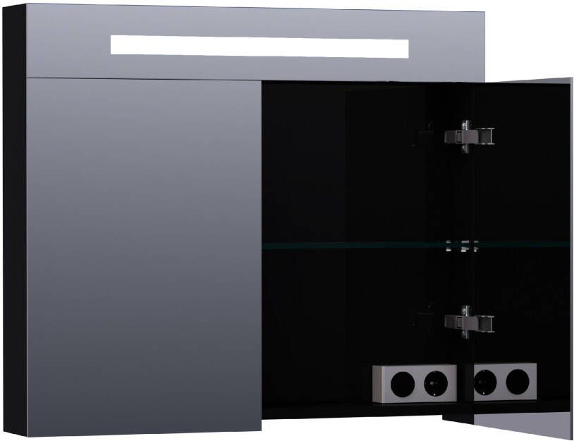iChoice Double Face spiegelkast 80x70cm LED verlichting boven hoogglans zwart