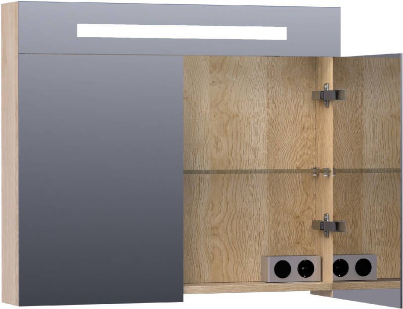 iChoice Double Face spiegelkast 80x70cm LED verlichting boven legno calore